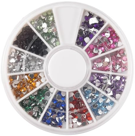 Koolenry 300pcs 2mm 12 Colors Glitter Heart Nail Art UV Acrylic Tips Rhinestones Wheel