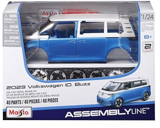 Maisto - Volkswagen ID Buzz 1/24 blau – Metallbausatz zum Zusammenbauen – Miniaturauto aus der realistischen Kollektion – Modellmodell Motorhaube und Türen zum Öffnen – einfache Montage ohne Klebstoff