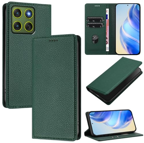 XINYEXIN Leder Hülle für Motorola Edge 70, PU Lederhülle Klapphülle mit Kartenfach Tasche Ständer Magnet Folio Handy Schutzhülle - Grün
