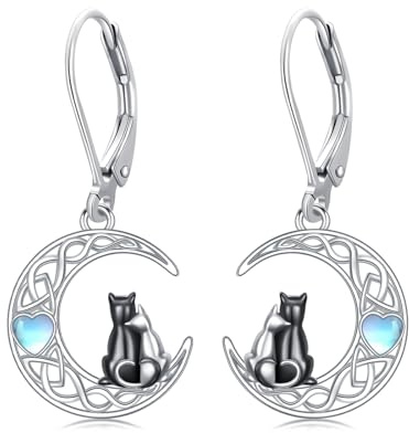 Shusukue Fledermaus/Katze/Mondstein Ohrringe Sterling Silber Schöne Ohrringe Schmuck für Frauen