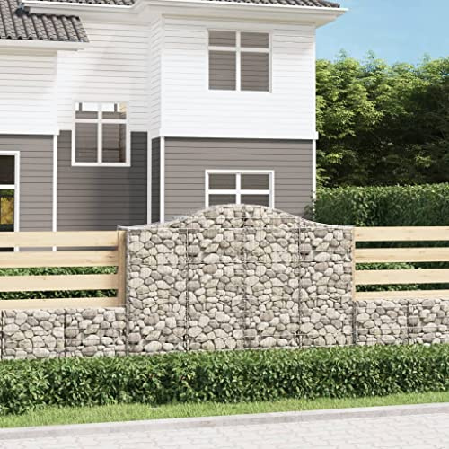 Teenpull 15 x Gabions with High Arch, 200 x 50 x 140/160 cm, Galvanised Iron 3.5 mm Wire, Robust Garden Gabion Baskets for Privacy Screen and Sound Insulation, Silver