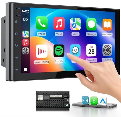 Haudio Autoradio 2 Din avec CarPlay sans Fil & Android Auto, Écran IPS 7 Pouces, GPS, Commande Vocale, LFB, FM/RDS/AM, 25 Thèmes UI, Caméra de Recul, 2+64GB pour Tous Véhicules(CPU Amélioré)