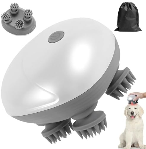 Kopfmassagegerät Elektrisch - IPX7 Wasserdicht Kopfhaut-Massagegerät, USB Kabelloses Handmassagegerät mit 4 Massageköpfen und 3 Massagemodi für Ganzkörpermassage Haarwachstum, Auch für Katzen Hunde