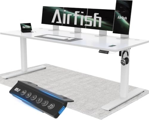 Airfish Höhenverstellbarer Schreibtisch 200x80cm mit USB-Buchse, Schreibtisch Höhenverstellbar Elektrisch mit Memory Funktion, 73-118cm, Hellweiß