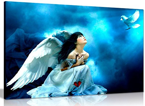 Angel in White Fantasy Canvas Wall Art Picture Print (18x12in)