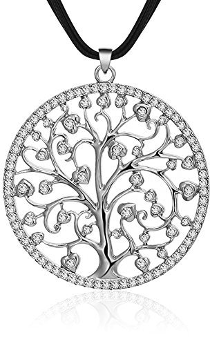 Ouran Collana per Donna, Collana Ciondolo Albero della Vita con Collana CZ Cristallo Collana Cera Lunga Donna Collana con Brillanti Strass (Placcato Argento)