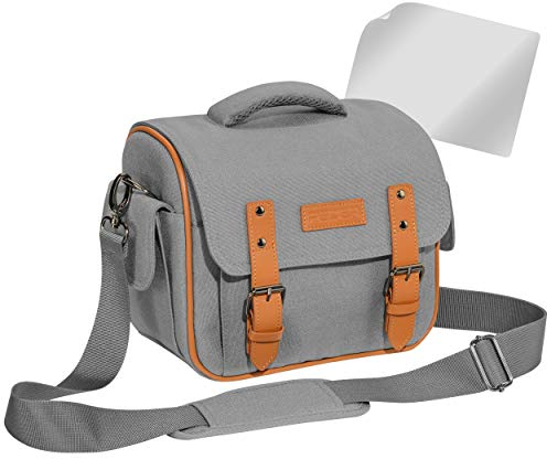 PEDEA DSLR-Kameratasche Vintage mit Displayschutzfolie für Canon EOS 5D 5D Mark II 400D 2000D / Nikon D60 D80 D90 D3100 D3200 D3300 D3400 D5300 D7100 / Pentax K 30 K 50 K 500, Gr. XL grau