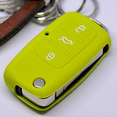 Auto Schlüssel Hülle Silikon Schutz Cover für VW Seat Skoda 3 Tasten bis 11/2009 / Farbe: Apfelgrün