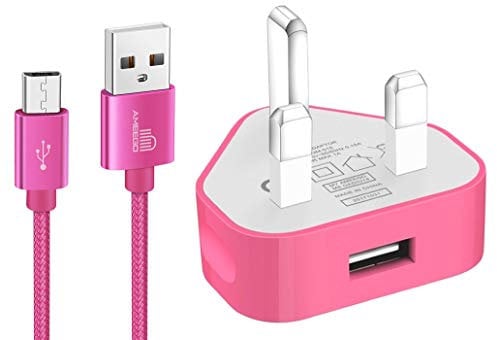 TheMax USB Wall Charger with Micro Cable 1m Compatible with Samsung/Nexus/Sony/HTC/Nokia/Power bank/PS4/X-box/Printers/Wireless/keyboards/Bluetooth Speakers and more-Hot Pink