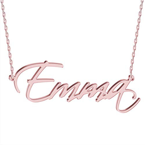JOELLE JEWELRY Collier Prénom Ecriture Script Personnalisé avec Pendentif en Or Rose Argent 925 pour Femme Homme Cadeau Fille Anniversaire Marriage