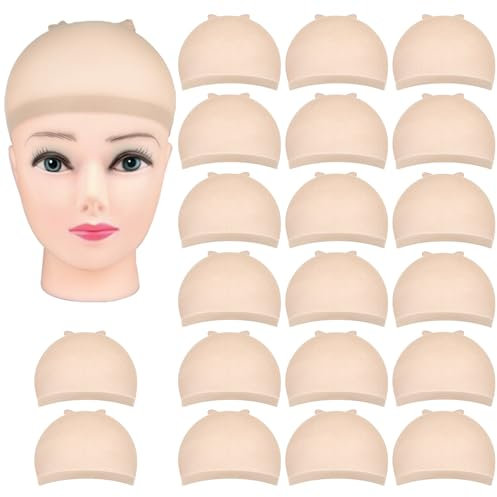Wig Cap, MORGLES 20pcs Stretchy Nylon Wig Caps for Women Men, Beige