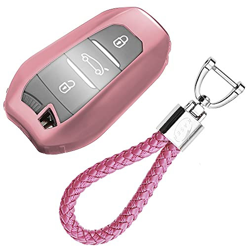 KASER Coque Clé en Silicone Compatible pour Peugeot Citroen 3008 5008 Citroen DS Cover Housse Porte-clé TPU Protection Télécommande Keyless (Rose)