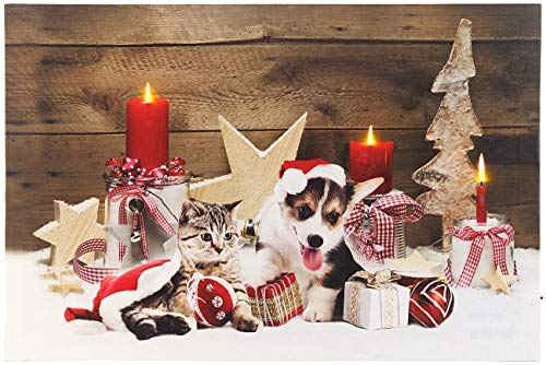 infactory LED Bilder: LED-Wandbild, Weihnachts-Tierbabys-Motiv, 3 Flacker-LEDs, 60 x 40 cm (Leinwandbilder, Weihnachtsbild LED, Weihnachtsbeleuchtung)