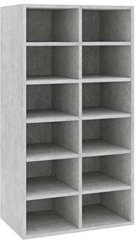 vidaXL Schuhregal mit 12 Fachböden Schuhablage Standregal Schuhschrank Schuhaufbewahrung Schuhständer Flur Betongrau 54x34x100,5cm Holzwerkstoff
