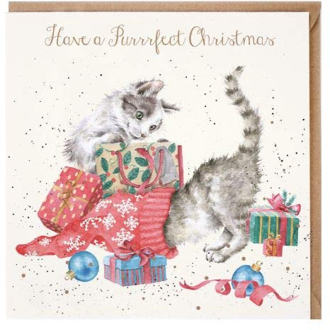 Wrendale Designs by Hannah Dale - A Purrrfect Christmas - Gold Foiled Christmas Card - Single