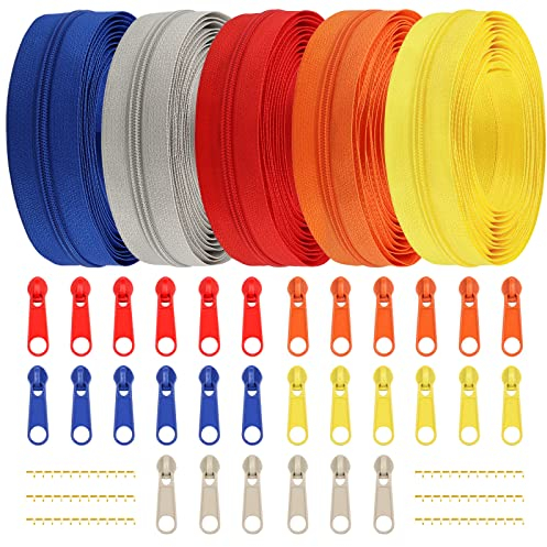DOITEM 2.8 mm Reißverschluss 14 Meter Nylon Endlosreißverschluss Set mit Schieber und Zipper - 5 Farben