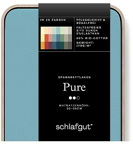 Schlafgut Pure Spannbettlaken 140x200cm bis 160x220cm - 95% Biobaumwolle, 5% Elasthan, Oeko-TEX Zertifiziert, Petrol Mid, Matratzenhöhe bis 35cm