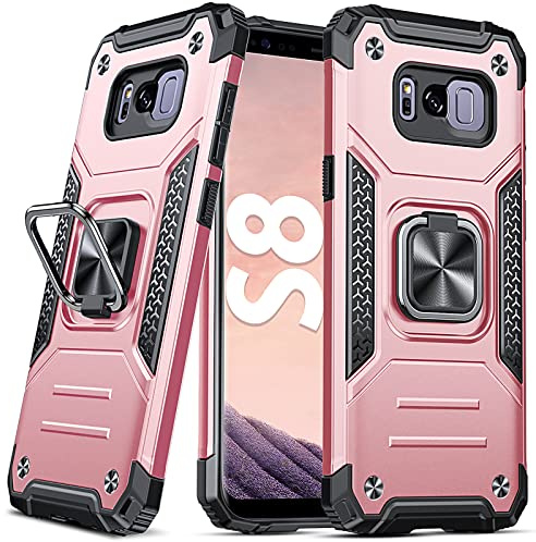 DASFOND Galaxy S8 Cover, Test di Caduta da 15 Piedi, Grado Militare Custodia con Cavalletto in Metallo Rotante a 360° [Supporto Montare a Magnete], Compatibile con Samsung Galaxy S8, Oro Rosa