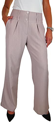 icecoolfashion Womens Wide Leg Trousers Pleated Office Work Smart Formal Relaxed Fit Trouser Mauve Oatmeal (14)