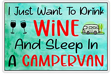 Funny Campervan Fridge Magnet - I Just Want To Drink Wine And Sleep In A Campervan - Sarcastic Gift - Campervan Novelty Gift Cheeky Gift Present