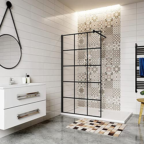 AICA paroi de douche 100x200cm paroi de douche à l'italienne en 8mm verre anticalcaire verre coloré avec une barre de fixation en 90cm