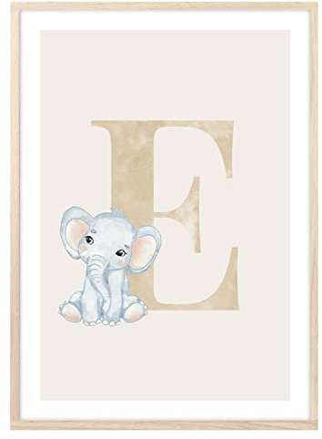 MeinBaby123® Buchstaben Poster DIN A4 Kinderzimmer Mädchen und Junge | Babyzimmer Deko | Bilder Kinderzimmer | Geschenkideen zur Geburt | Anfangsbuchstabe E (süßer Elefant)