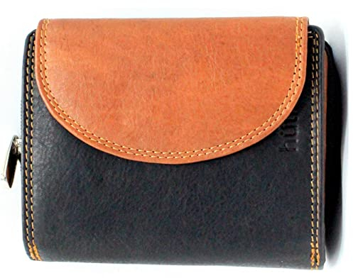 RFID Geldbörse Damen Portemonnaie Echt Leder Frauen Geldbeutel Portmonee Brieftasche 040 (Schwarz/Braun)