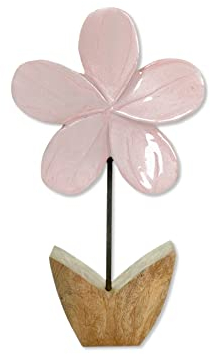 Holz Figur Blume glasiert hell-rosa 12 x 21cm Dekofigur Tisch-Deko Holzblume Skulptur