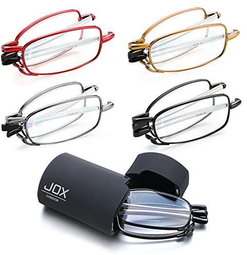 JOX Faltbare Lesebrille mit Blaulichtfilter – Kompakt mit Flip Case, Teleskop-Bügel & Dioptrien-Auswahl, Unisex für Unterwegs. (Gold, 2.5, diopters)