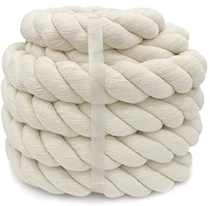 Thick Rope 30mm Decking Rope White String Macrame Rope Soft Cotton Rope for Garden Macrame Plant Hanger Heavy Duty Rope Beige 5M