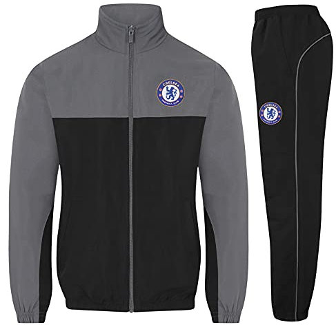 Chelsea FC - Herren Trainingsanzug - Jacke & Hose - Offizielles Merchandise - Grau - farbiges Wappen - L