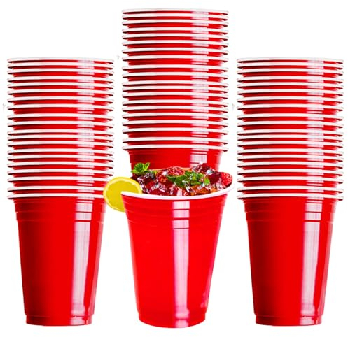 Coregadgets Lot de 50 grands gobelets en plastique pour Noël, anniversaire et toutes les occasions Rouge 355 ml