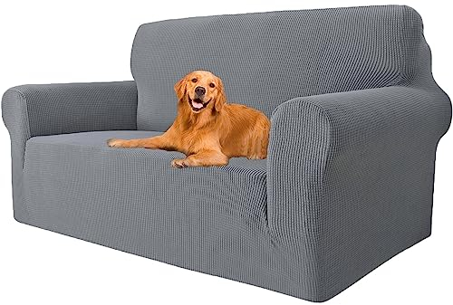 YSTELLAA Stretch Sofa überzug 2 Sitzer, Super Elastisch Sofabezug Mit Armlehnen Waschbarer, kratzfester rutschfest Sofa Cover für Hunde Katzen und Haustiere(Hellgrau, Sofa Breite 145cm-178cm)