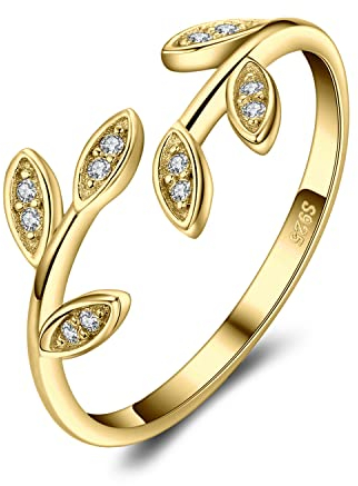 JewelryPalace Olivenblatt Verstellbar Promise Stapelring Eheringe Ring Silber 925 Damen, Zirkonia Silberringe Trauringe Damenring Öffnen Damen Ringe Set, Damen Schmuck Vergoldet