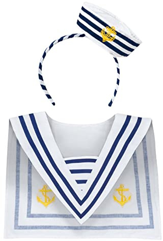 Goldschmidt Matrosin Accessoires-Set | Navy Seefahrt Kostüm Zubehör | Damen Gruppenkostüm Verkleidung (2-tlg Minihut & Kragen)
