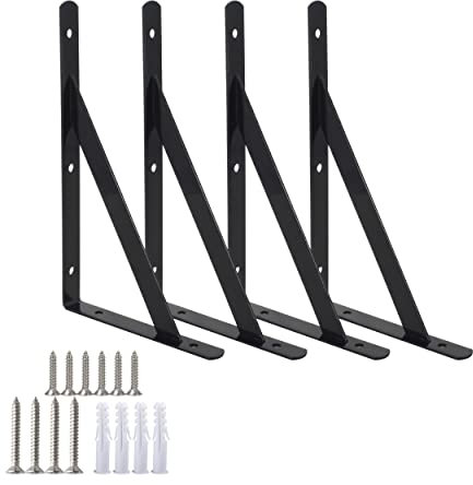 Heavy Duty Shelf Brackets Triangle Shelving Brackets Right Angle Wall Mounted Shelf Supporters Black 12 Inch Set of 4