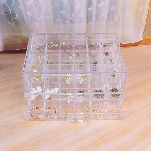 Goklmn Clear Jewellery Box Earring Storage Box,Acrylic Jewellery Organiser Box for Women with 3 Drawers, Jewelry Storage for Earring Necklace Ring Display
