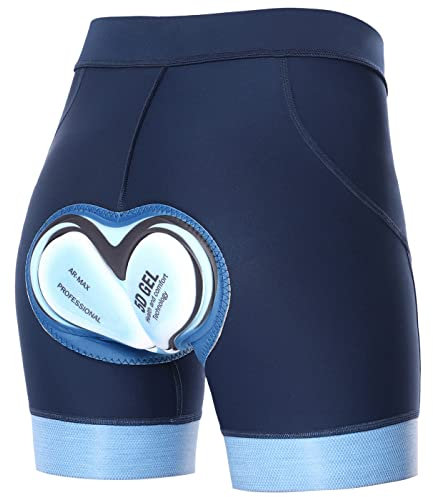 Agolu Short Cycliste Femme Rembourré Gel 5D Respirant Antichoc Short Velo VTT Gel Séchage Rapide Fille sous-Vêtements de Cyclisme Short Cyclisme(Size:M,Color:Bleu)