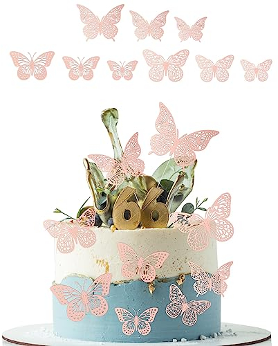 36PCS Butterfly Cake Decorations, Glitter 3D Butterfly Cupcake Cake Topper Kit for Girls Birthday Party Wedding Supplies Wall Sticker Decoration