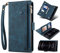 Unichthy For iPhone Xr Zipper Case RFID Blocking 8 Card Slots with Strap Shockproof Leather Flip Wallet Handbag Zip Pocket Phone Cover Stand Magnetic Folio Purse for iPhone Xr Blue