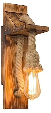 GUANSHAN Holz-Wandleuchte, Retro Antik-Hanfseil-Halterung, Kreative Dekorative Beleuchtung für Korridor, Restaurant, Café