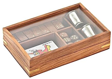 DKD Home Decor Set mit 5 Domino-Brettspielen, Würfelkarten, 22 x 14 x 5 cm