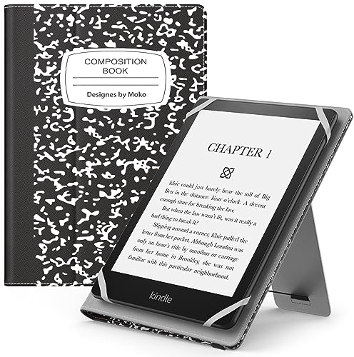 MoKo Universal Case for 6, 7 eReaders Tablet -Kobo/Voyaga/Lenovo/Sony E-Book, Folio Shell Cover Case, Lightweight PU Leather Case with Hand Strap/Kickstand,Black Notebook