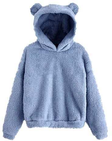 Süßes Bärenohr-Sweatshirt, Flauschiger Teddy-Kapuzenpullover, Damen-Kawaii-Cap-Tops, Pullover, Fleece-Langarmmantel