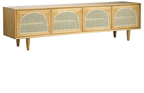 Fernsehtisch Farmhouse TV-Ständer aus Rattan, moderne Media-Entertainment-Center-Konsole aus Kiefernholz mit 4 Türen und verstellbaren Regalen for Wohnzimmer, Schlafzimmer und Büro TV Board ( Color :