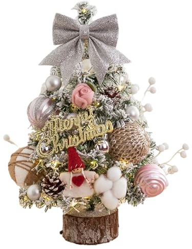 TROYSINC Mini Weihnachtsbaum mit Beleuchtung Klein Weihnachtsbaum LED Tisch Weihnachtsbaum Künstlich Geschmückt für Weihnachten Deko (Rosa,45CM)