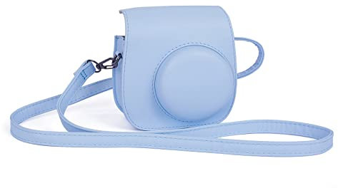 Riosin Instant Mini 12 Kameratasche für Fujifilm Instax Mini 12/11, Hochwertige PU Leder Kameratasche mit Tasche und Abnehmbarem und Verstellbarem Schultergurt (Pastel Blue)