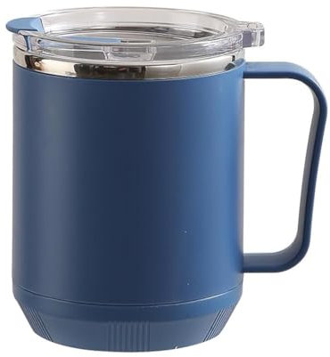 Tazza in acciaio inox da 450 ml con manico, riscaldata a induzione, tazza da viaggio a doppio strato, riutilizzabile, sottovuoto con coperchio (blu)