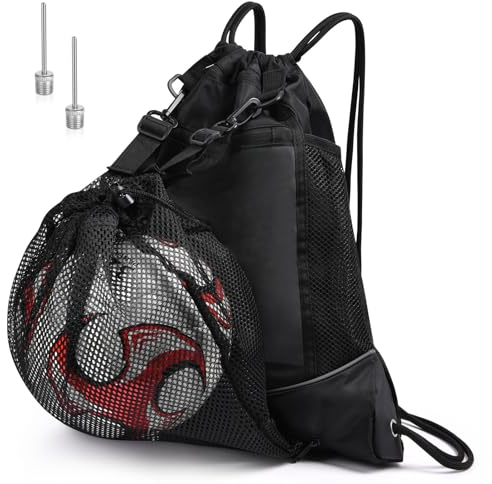 AMFUN Drawstring Basketball-Rucksack, Basketball Sporttasche, Mehrzweck Mesh Rucksack, mit Abnehmbarer Netztasche, mit Kordelzug und Schultergurt, für Fußball Basketball Fußball Volleyball Rugbyball
