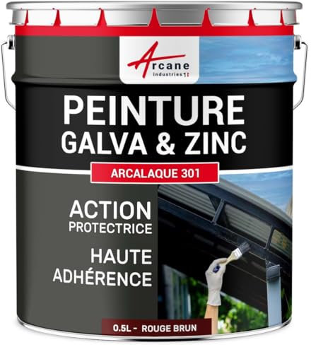 ARCANE INDUSTRIES Peinture galva et Zinc, toiture, gouttière - 0.5 L Rouge Brun - Ral 3011